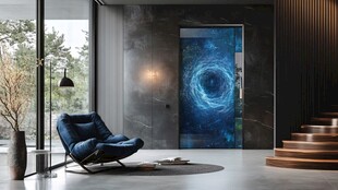 现代客厅的艺术门与休闲椅