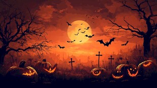 万圣节月夜南瓜蝙蝠场景