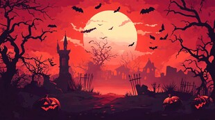 万圣节黄昏的恐怖场景
