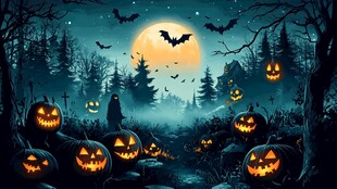 万圣节夜森林南瓜鬼怪景