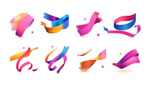 多彩飘带装饰元素集合