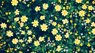 清新黄花绿叶花卉图案