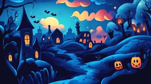 梦幻万圣节夜晚的鬼怪小镇