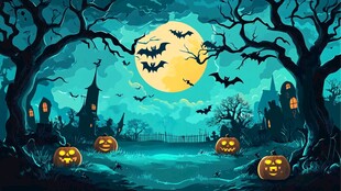 月光下的万圣夜奇幻场景