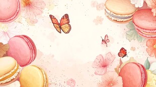 马卡龙与蝴蝶的梦幻插画