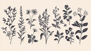 复古手绘花草植物图案集