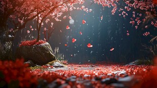 梦幻红枫林 花瓣飘落之景