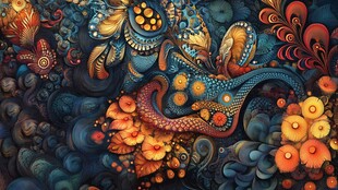 奇幻花纹装饰的神秘艺术图案