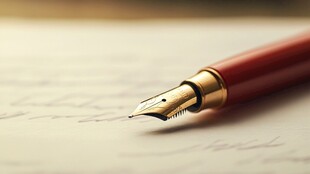 红钢笔置于书写纸张上