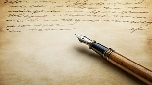 复古钢笔置于手写文稿上