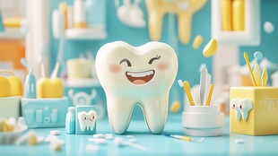可爱牙齿与牙科用品展示