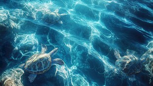 海龟在蓝色海水中悠然游动