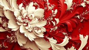 红白花卉艺术纹理图案