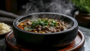 石锅牛肉热气腾腾好诱人