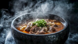 热气腾腾的美味牛肉汤锅