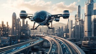 未来城市中的飞行交通工具