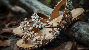 华丽镶钻花朵凉鞋展示