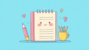 可爱文具插画 笔记本与文具