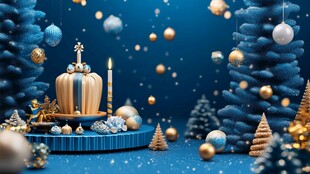 梦幻蓝调圣诞装饰场景