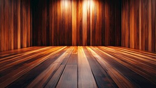 木质舞台空间 暖光照射