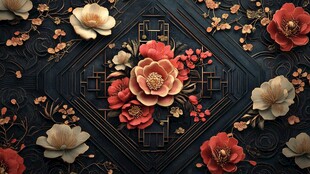 中式繁花立体装饰图案