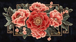 中式牡丹花卉精致图案