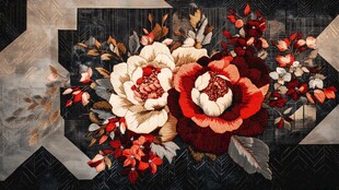 复古花卉拼接图案装饰画