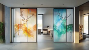 梦幻鹿纹艺术玻璃隔断