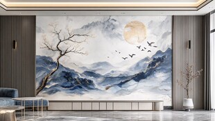 中式山水壁画装点雅致空间