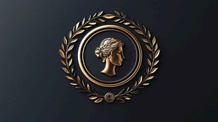 古典金色女性头像徽章