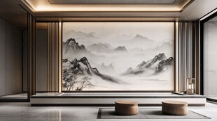 中式山水意境客厅背景墙