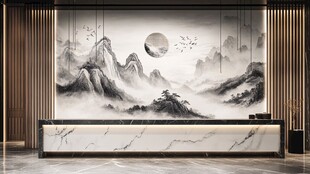 中式山水风前台背景墙