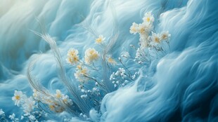 梦幻蓝调中的清新花朵