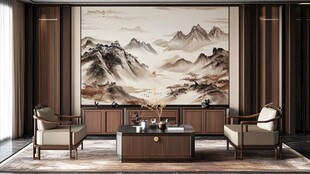 中式客厅山水壁画装饰风
