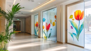 走廊多彩花卉玻璃装饰