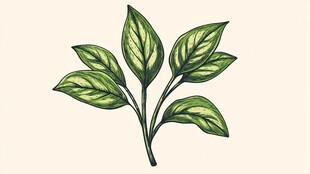 手绘清新绿叶植物插画