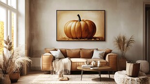 温馨客厅中的南瓜主题挂画