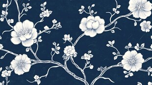 蓝底白花中式花卉图案