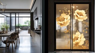 中式牡丹玻璃门 家居之美