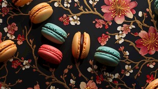 马卡龙邂逅中式花卉图案