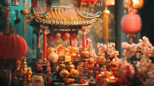 中式传统祭台的节庆氛围