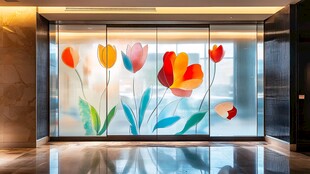 绚丽花卉玻璃装饰门