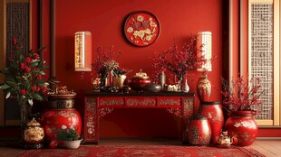 中式红韵传统家居装饰景