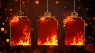 火焰环绕的空白悬挂标签