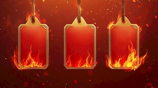 火焰环绕的红色标签背景