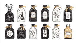 手绘复古风瓶罐插画集合