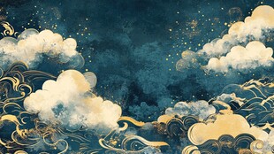 梦幻云海星空中式风插画