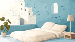 梦幻城堡主题卧室插画