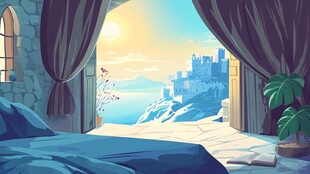 梦幻卧室望城堡海景