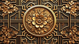 中式金雕花卉装饰图案